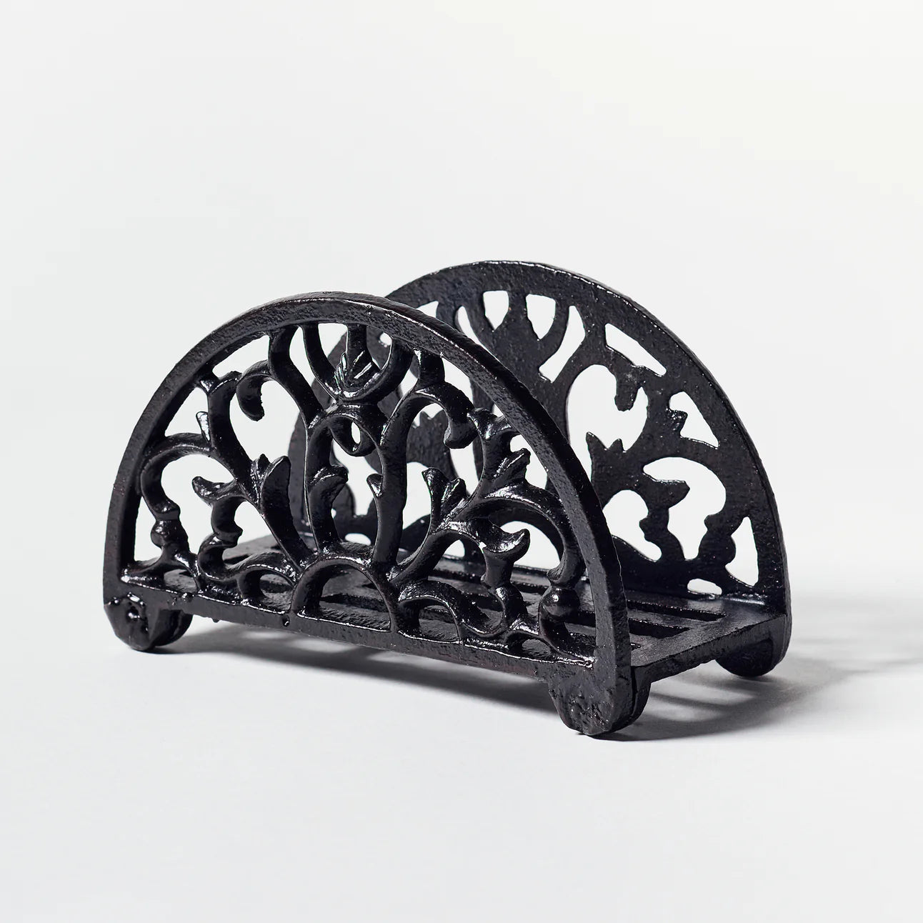 Black painted cast iron napkin holder - complete with a free packet of 20 cocktail sized napkins