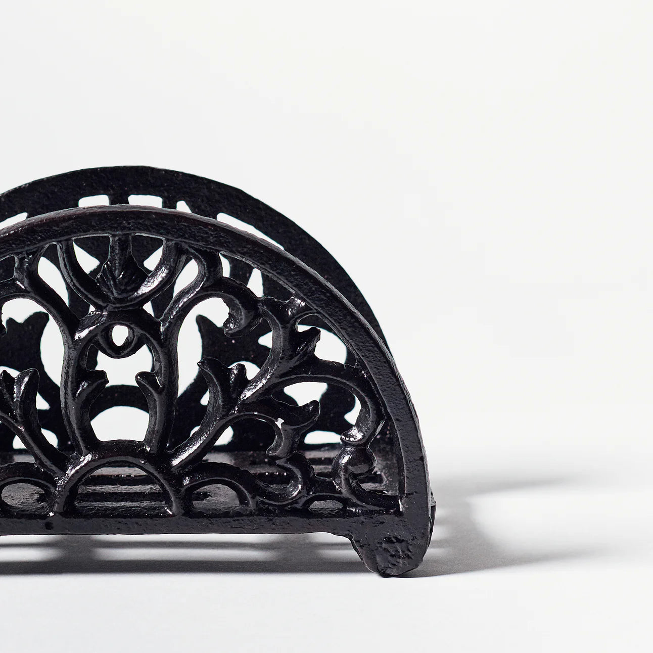 Black painted cast iron napkin holder - complete with a free packet of 20 cocktail sized napkins