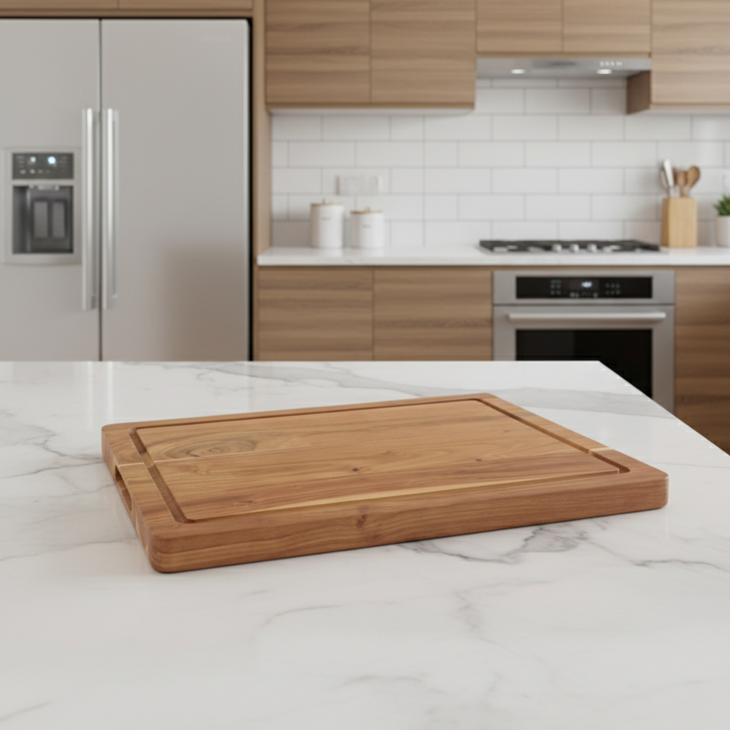 Wooden cutting board on a white background