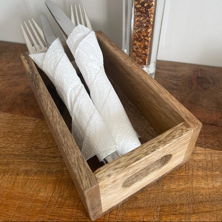 Mango wood condiment tray, mill rest or box. Holding cutlery.