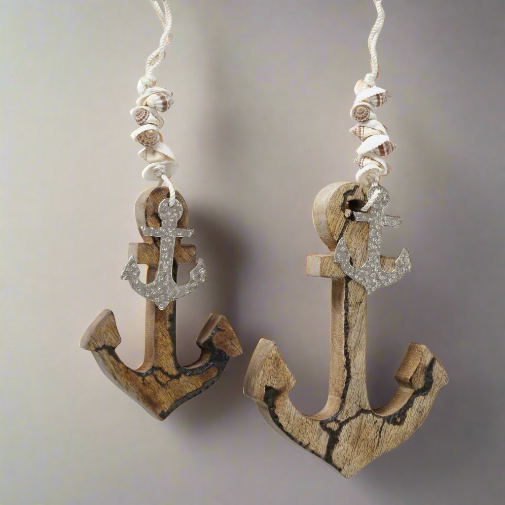 Set of 2 decorative hanging Mango Wood anchors