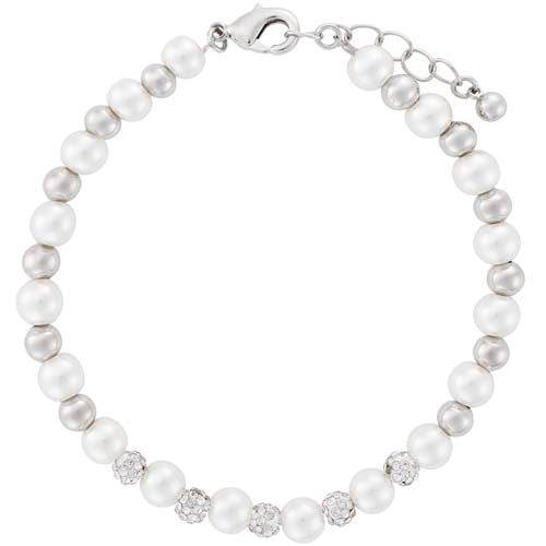 Rhodium crystal ball pearl bracelet