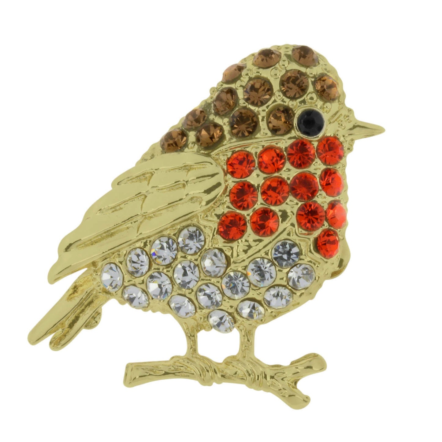 Gold & crystal robin brooch