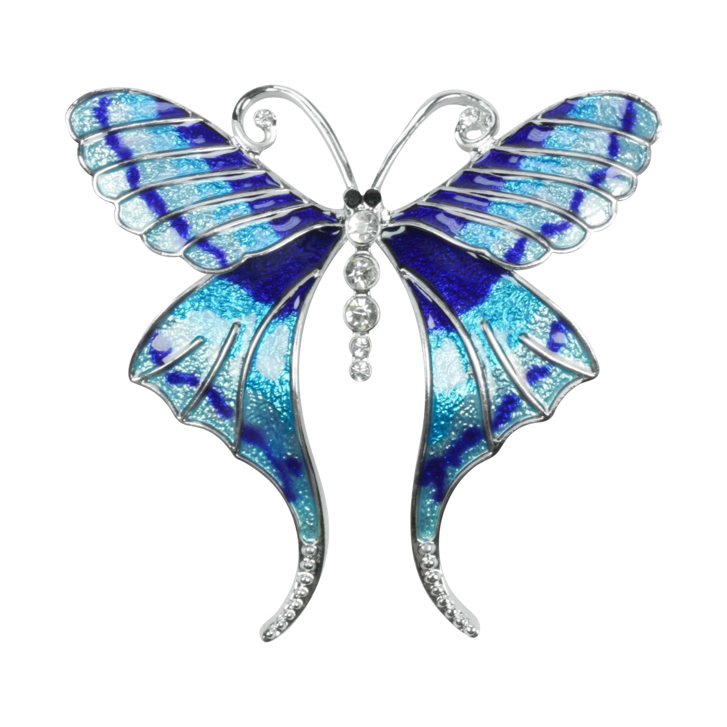 Rhodium blue butterfly brooch