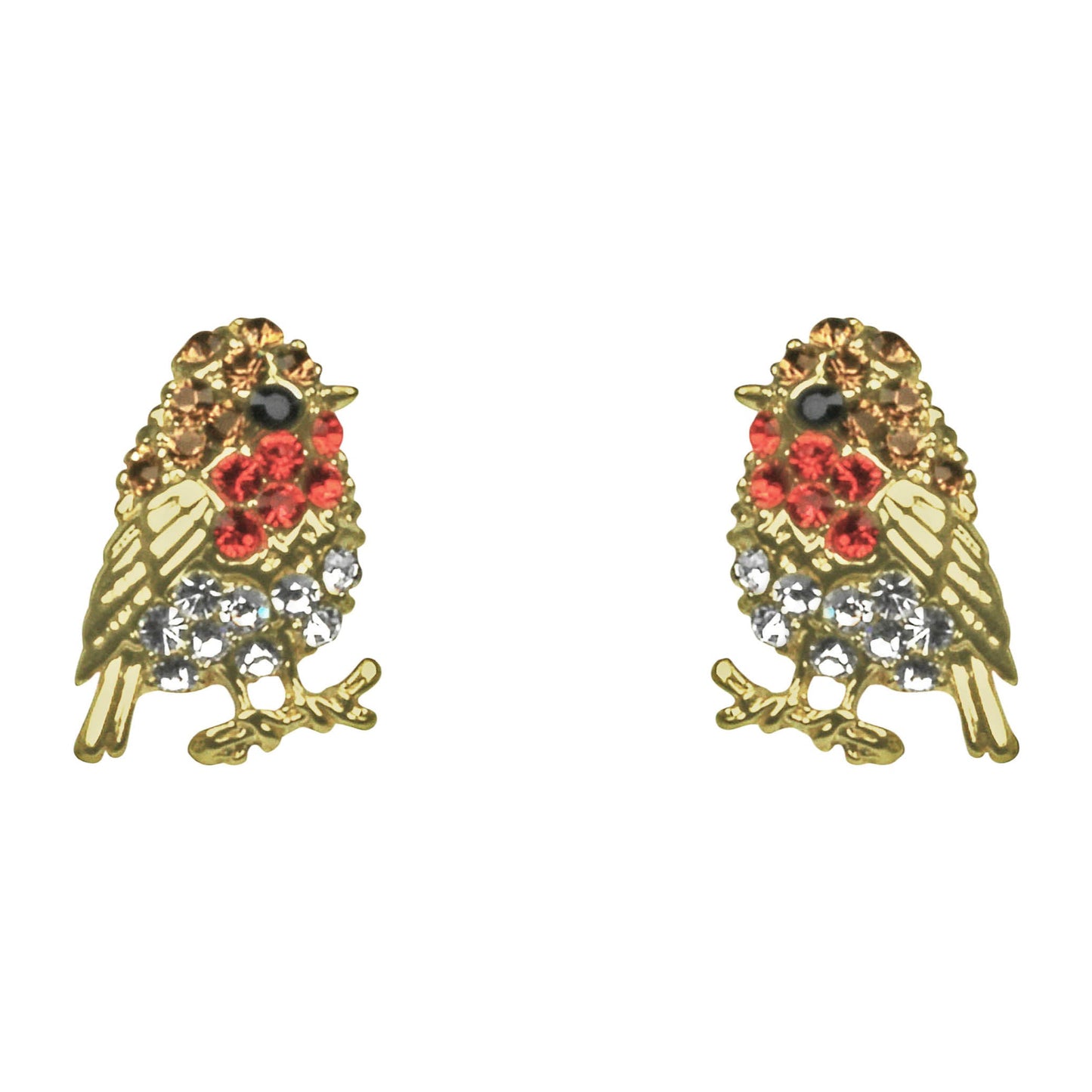 Gold robin earrings