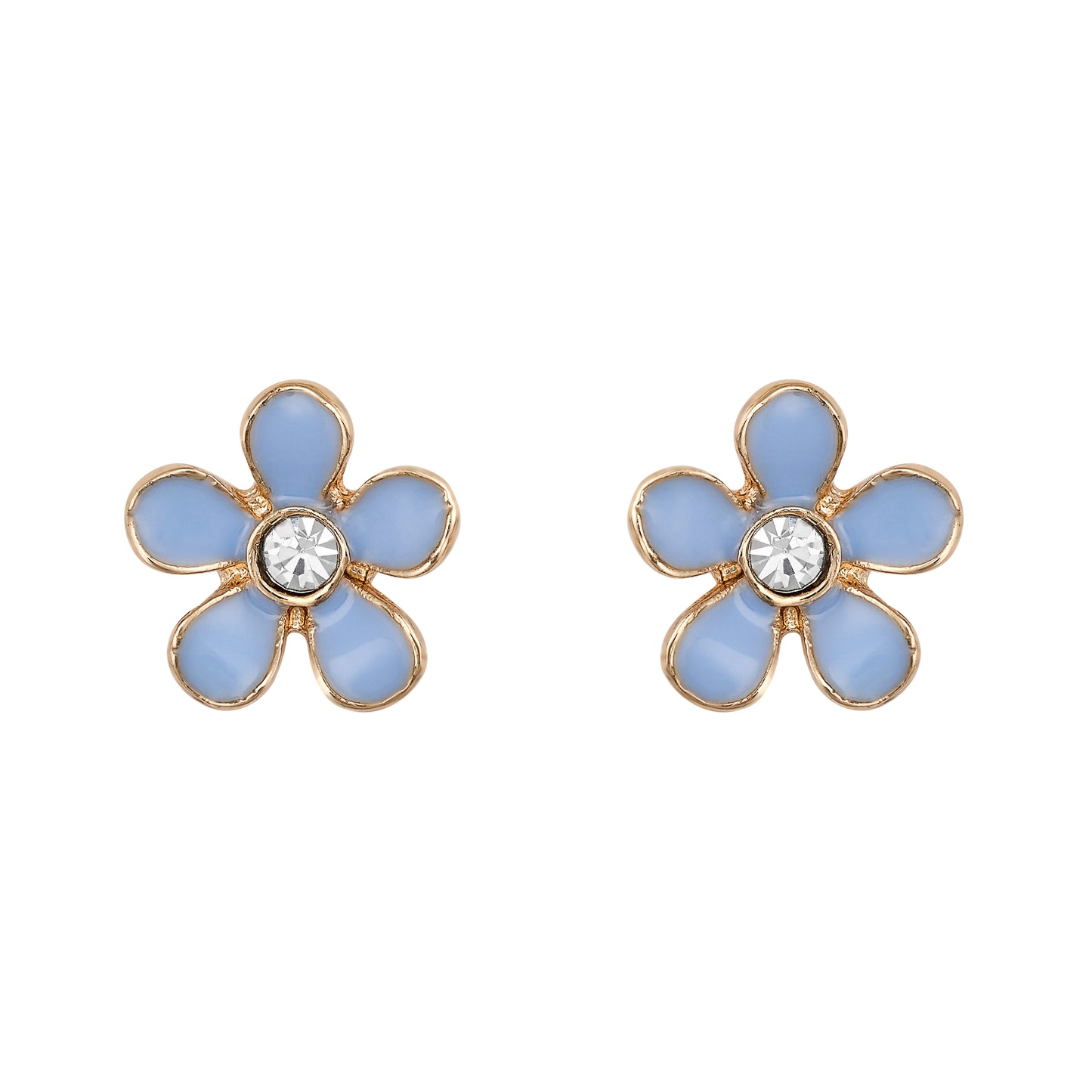 Gold crystal blue flower earrings