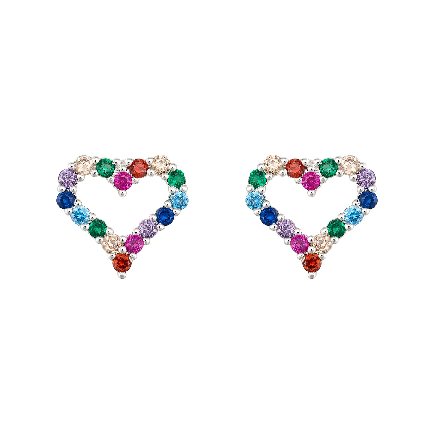 Silver multi colour crystal heart earrings - IEAR0976