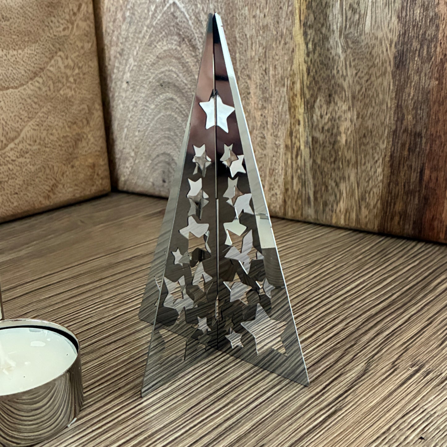 Silver Christmas spinning carousel Tea light holders. 2 designs