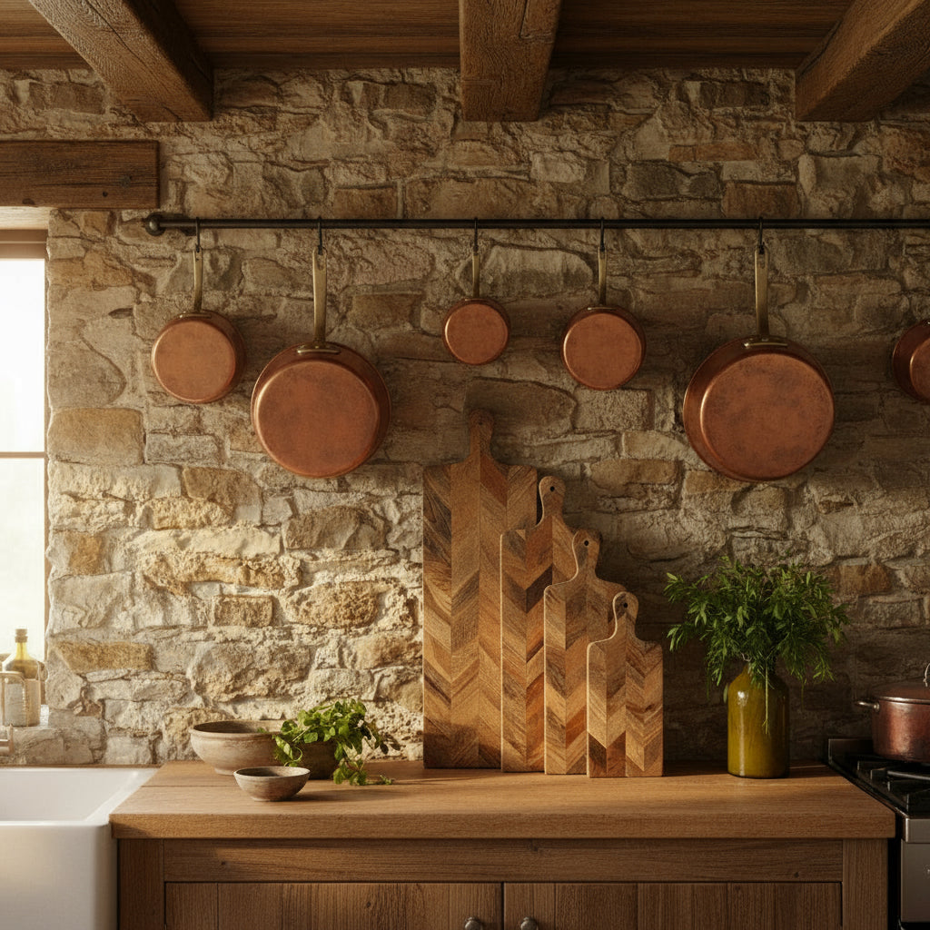 4 PARQUET FOOD PRESENTATION BOARDS IN A KITCHEN