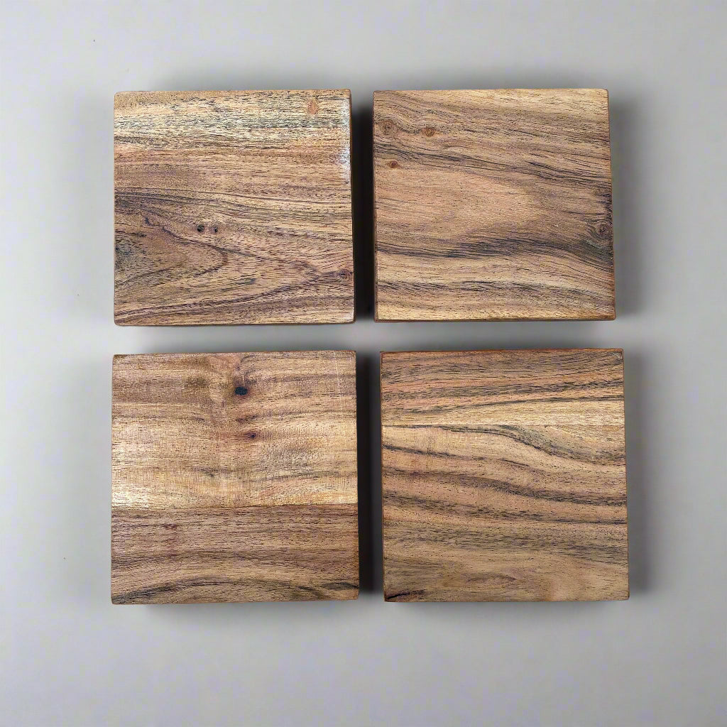 set of 4 acacia wood coasters