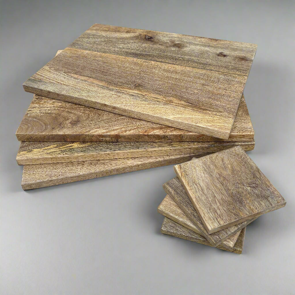 Stack of wooden planks on a gray background
