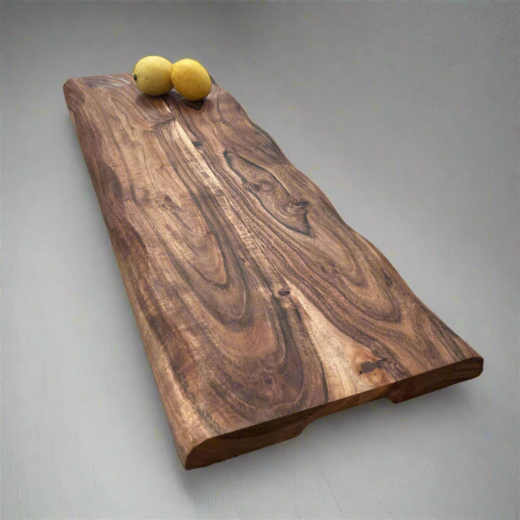 Large Acacia chopping board at an angle