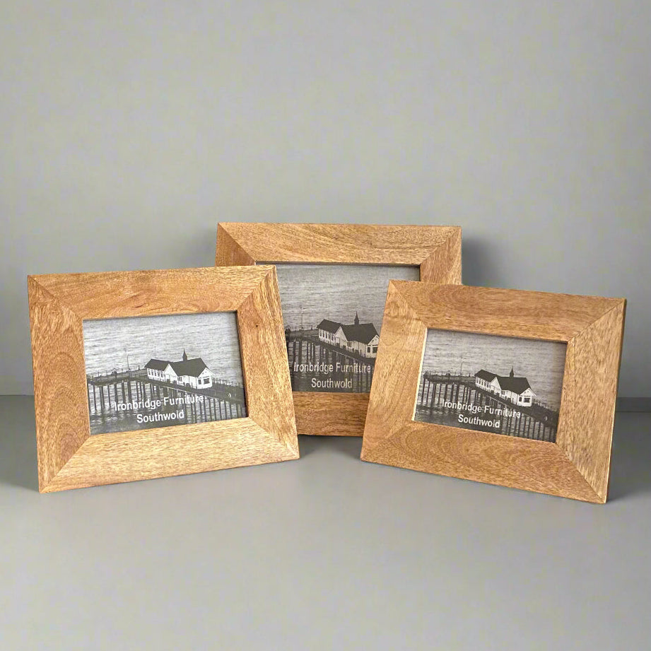 Solid Mango wood picture frames. 8x10", 6x8", 5x7" available. Stand alone or wall hanging.