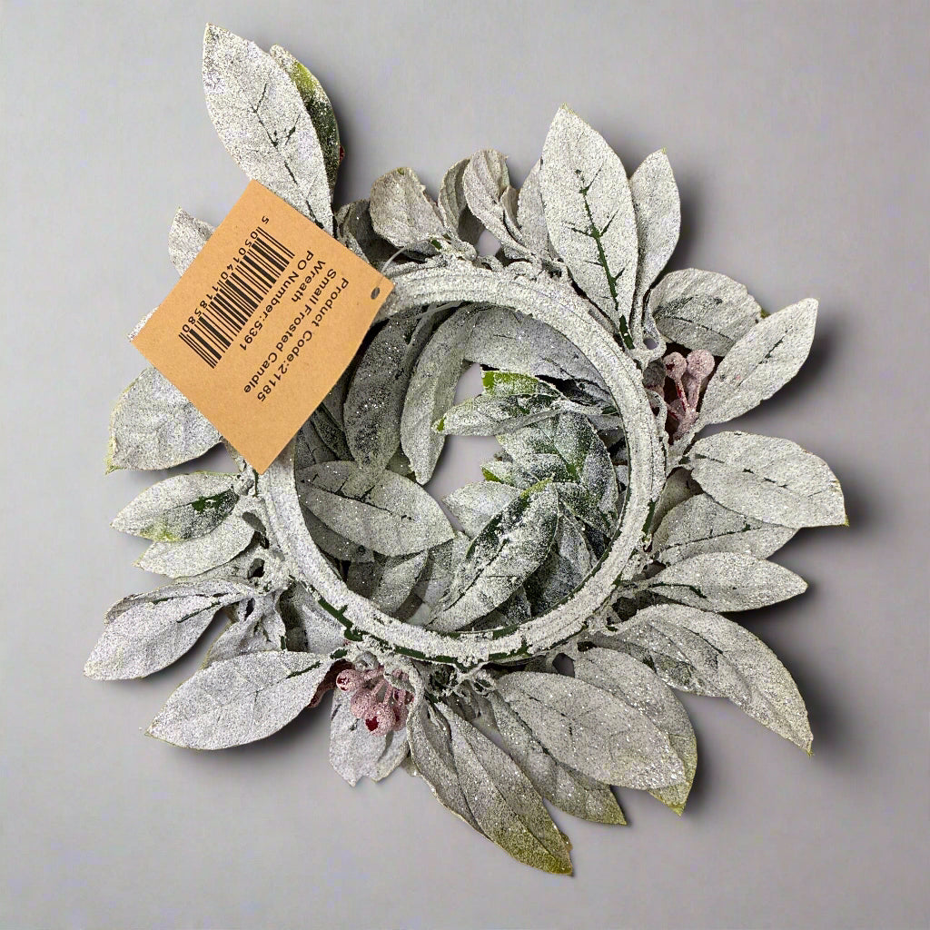underside of a Decorative wreath with a brown tag on a white background