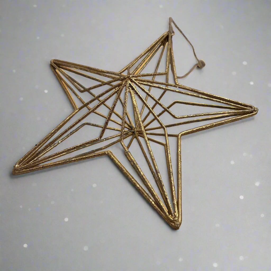 Gold wire hanging star decoration 16cm