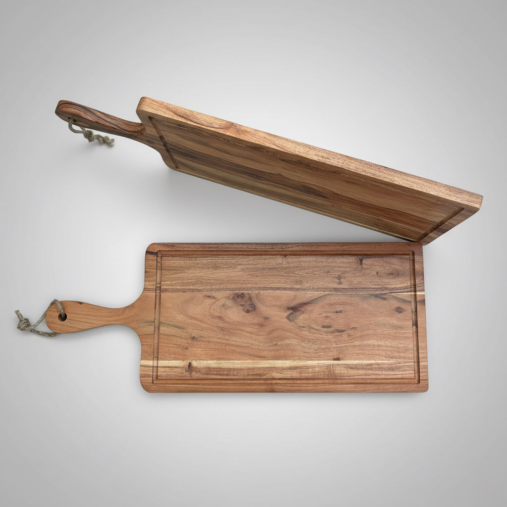 Two wooden cutting boards on a white surface