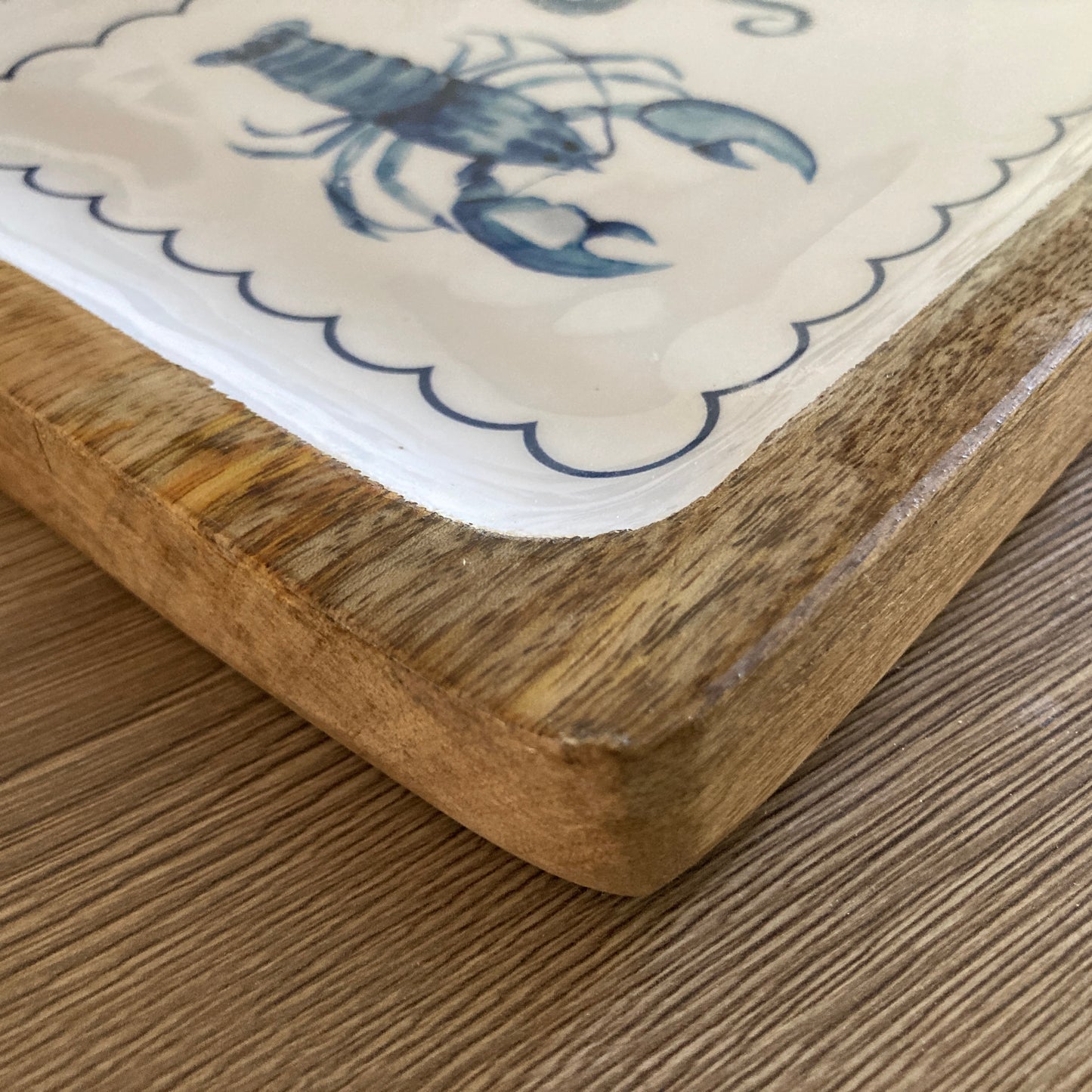 Seafood design enamelled Mango wood food serving platter 40cm