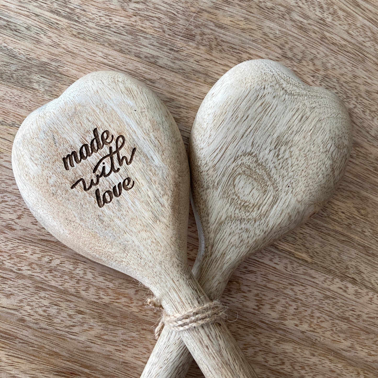 Set of 2 Mango wood heart shaped salad server / utensils