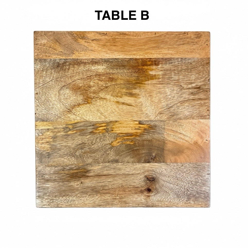 A square wooden board or tabletop sample with a rustic plank pattern in natural wood tones, labeled 'TABLE B' at the top on a white background.