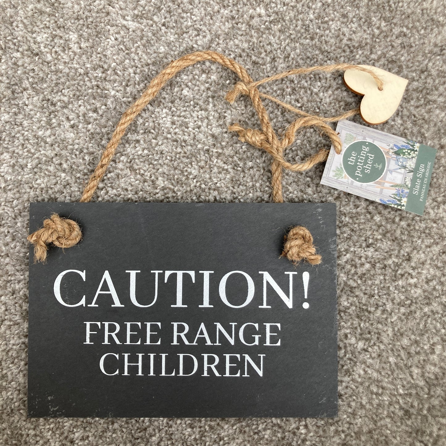 6 Assorted slogan slate signs for the garden. "Caution! Free range children"