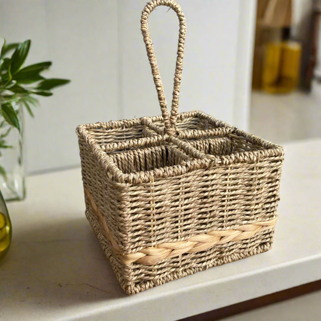 Woven seagrass and water hyacinth condiment caddy