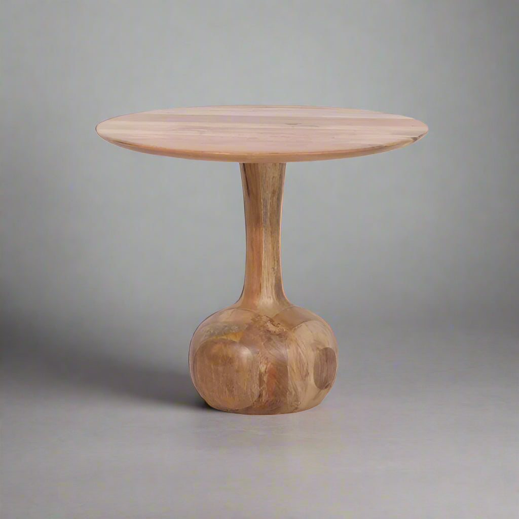 Solid Mango Wood Round Table with Pedestal with grey background