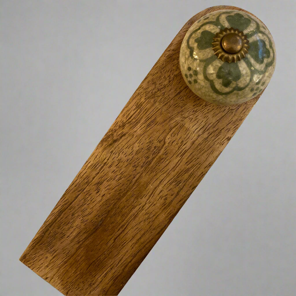 Mango wood door stop wedge with ceramic knob (Green variety) - design A