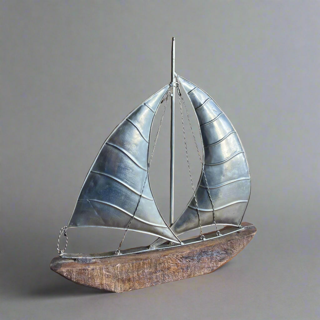 Large reclaimed rustic wood yachts with metal sail double sail design