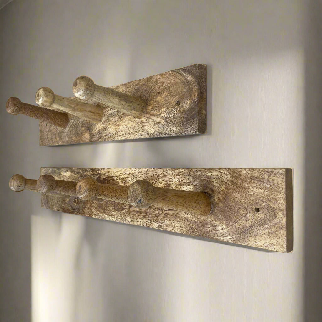 Solid Mango Wood Peg Style Coat Racks in 3 and 4 peg sizes