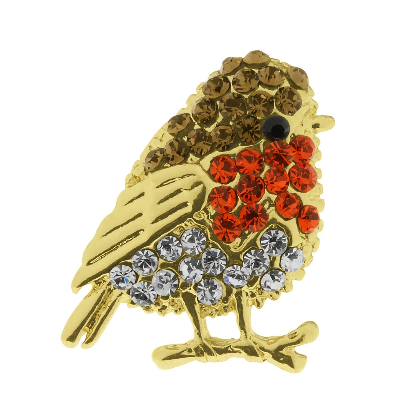 Gold & crystal robin stick pin brooch