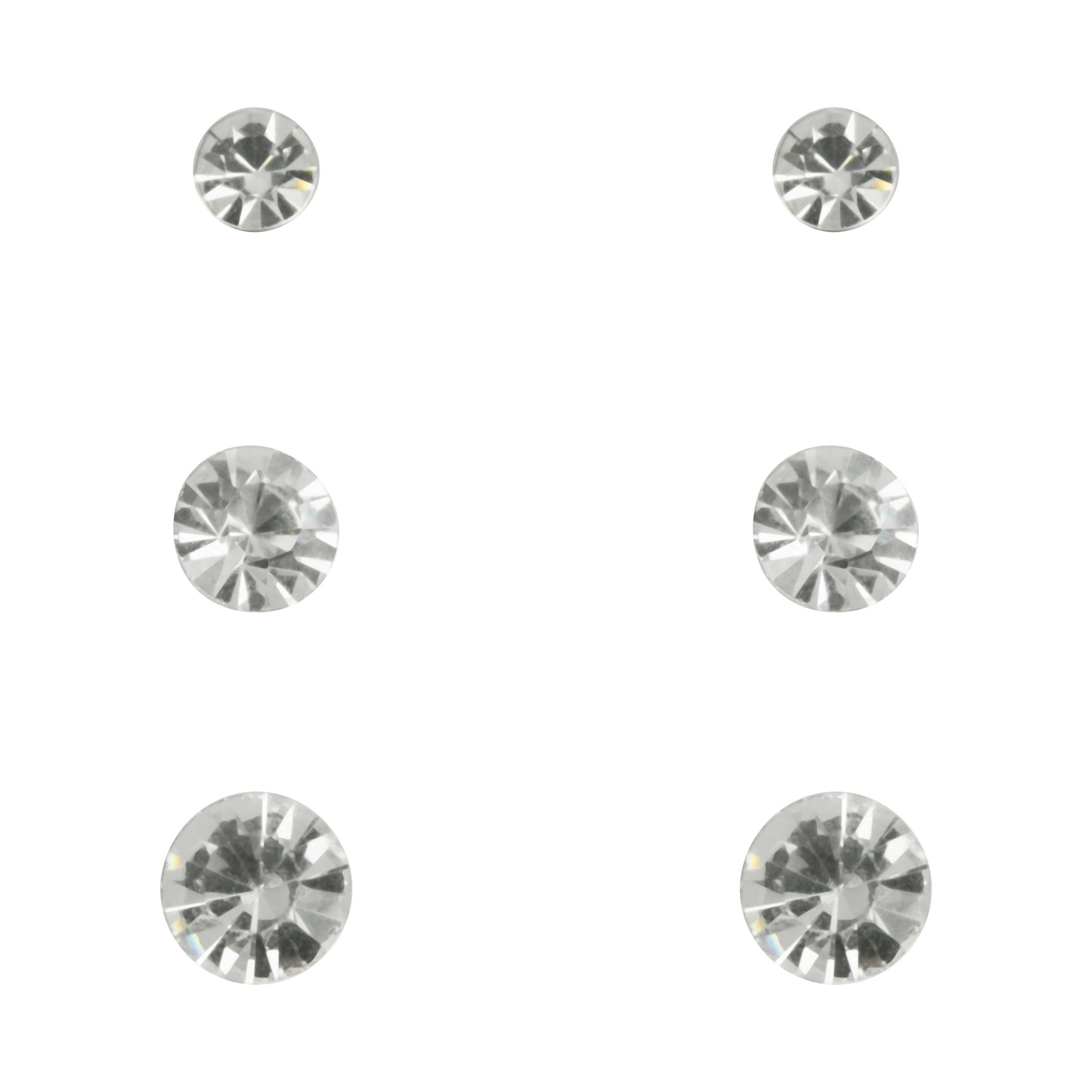 Rhodium crystal set of trio stud earrings
