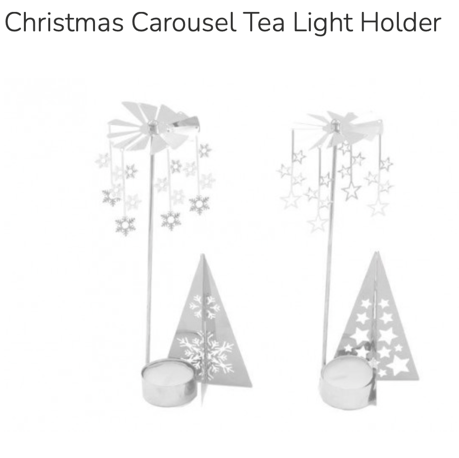 Silver Christmas spinning carousel Tea light holders