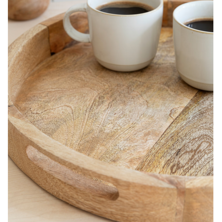Solid Mango wooden round tray close up