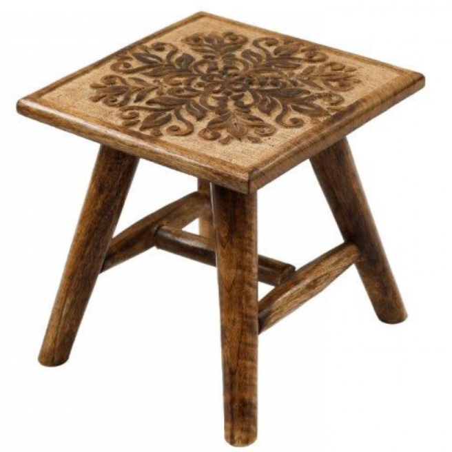 Hand carved waxed stool - design A.