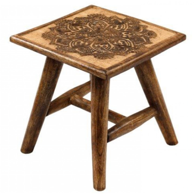 Hand carved waxed stool - design B