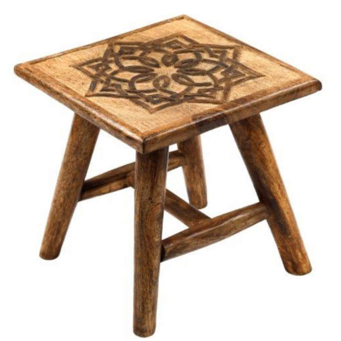 Hand carved waxed stool - design D