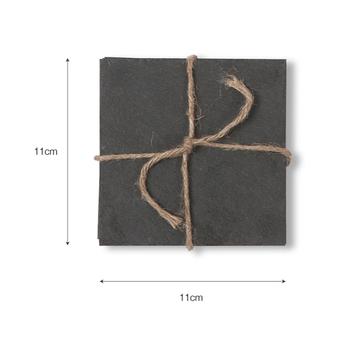 Set of 4 Slate coasters. With dimensions.