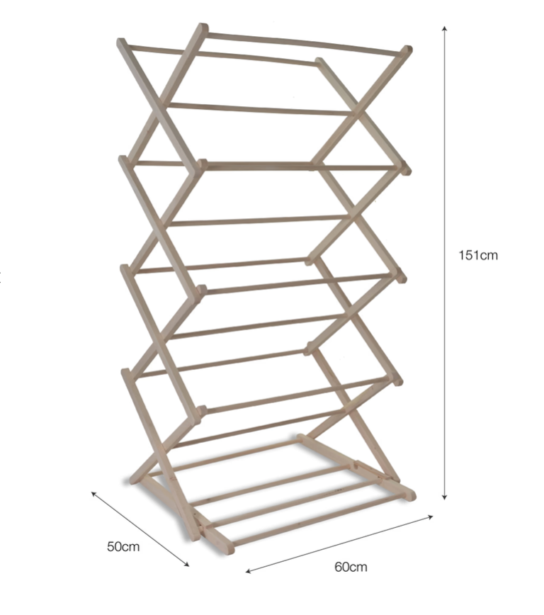 Natural Beech wood folding clothes horse - with dimensions.