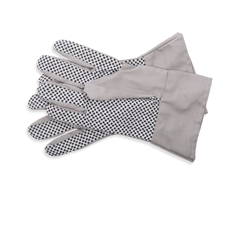 1x pair of classic garden potting gloves - cotton. Plain background.
