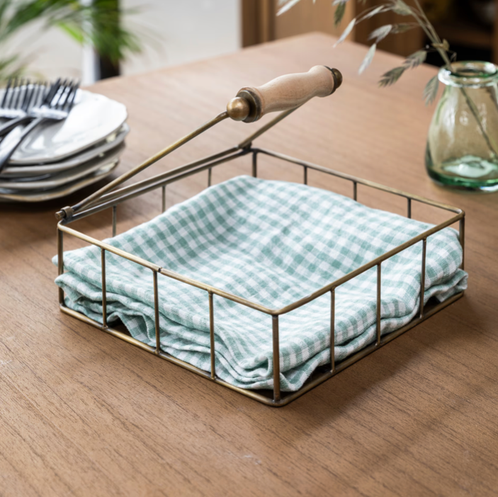 Napkin holder tray - Antique brass finish. Clasp open.