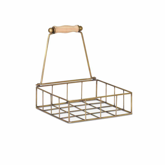 Napkin holder tray - Antique brass finish. From an angle.