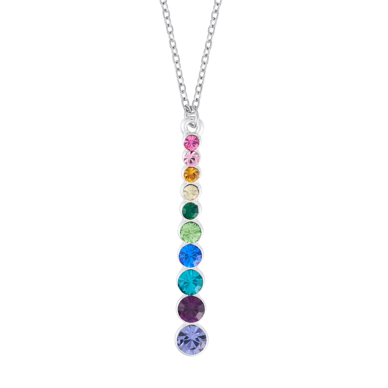 Rhodium multi coloured crystal droplet necklace