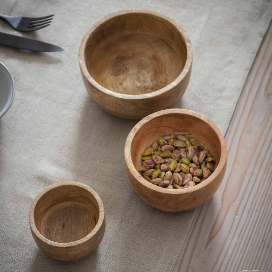 Set of 3 nesting Mango wood bowls. Ideal for dry snacks.