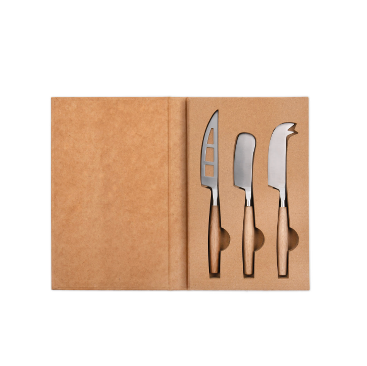 Set of 3 Raw Oak and Stainless Steel cheese knives