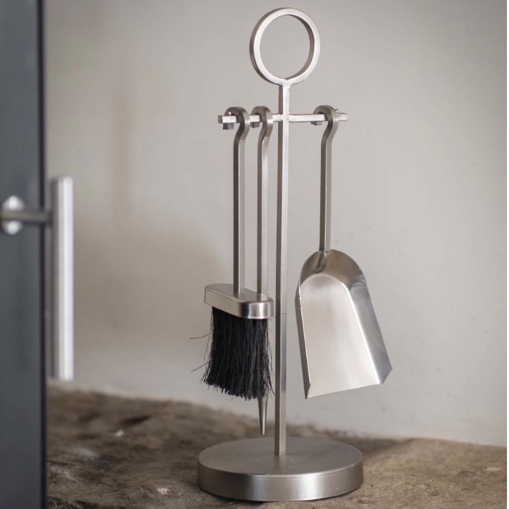Small powder coated steel fireside companion tool set - silver