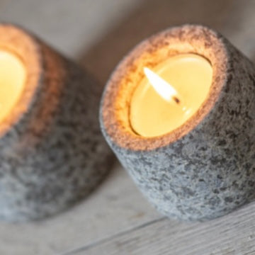Set of 2 tealight holders - Granite