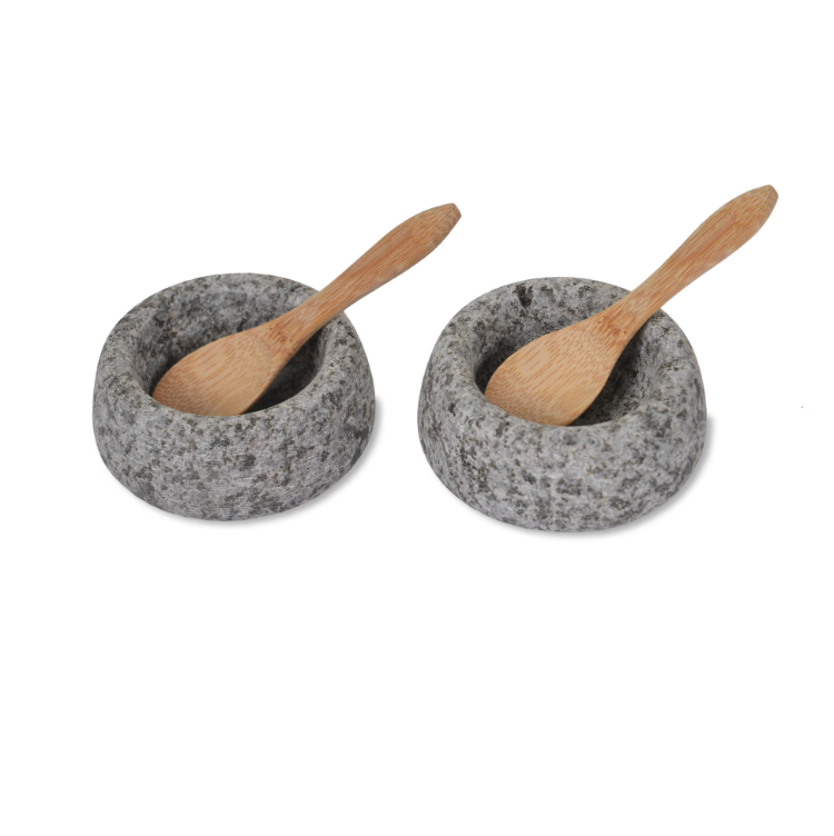 Granite salt & pepper pots - set of 2 with spoons