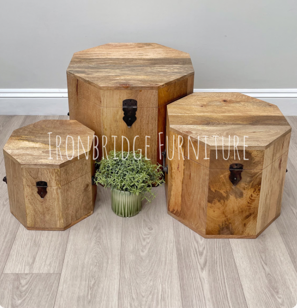 s/3 Octagonal Mango wood trunks - customer order for Ginny