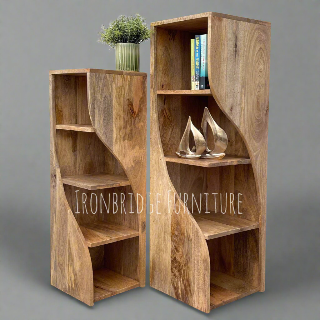 Large Twisted Bookcase shown with books and plant.