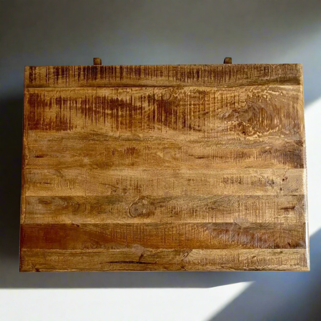 Size 3 Large rustic rough cut Mango wood trunk on feet - 91cm wide top